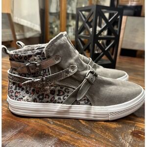 Blowfish Malibu Kayleen Gray Leopard Print High Top Sneakers Buckle Zip Size 10